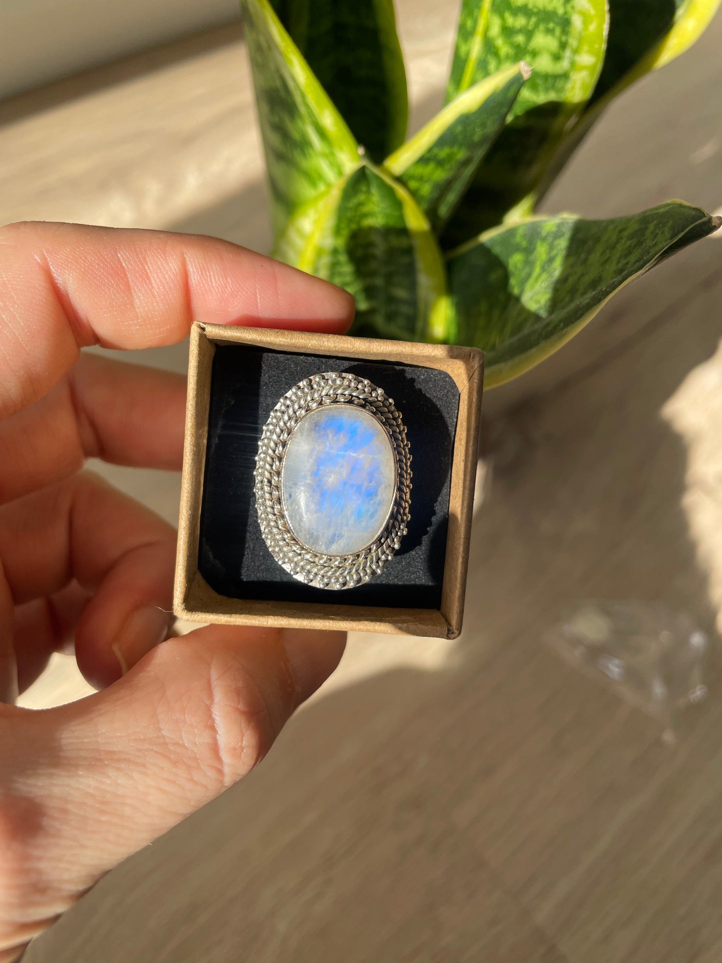 Anillo grande piedra natural en plata 925 KHAMALI