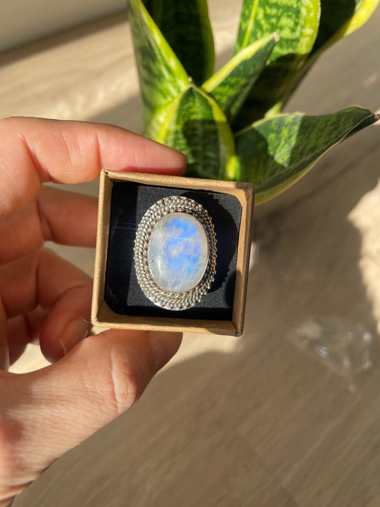 Anillo grande piedra natural en plata 925 KHAMALI