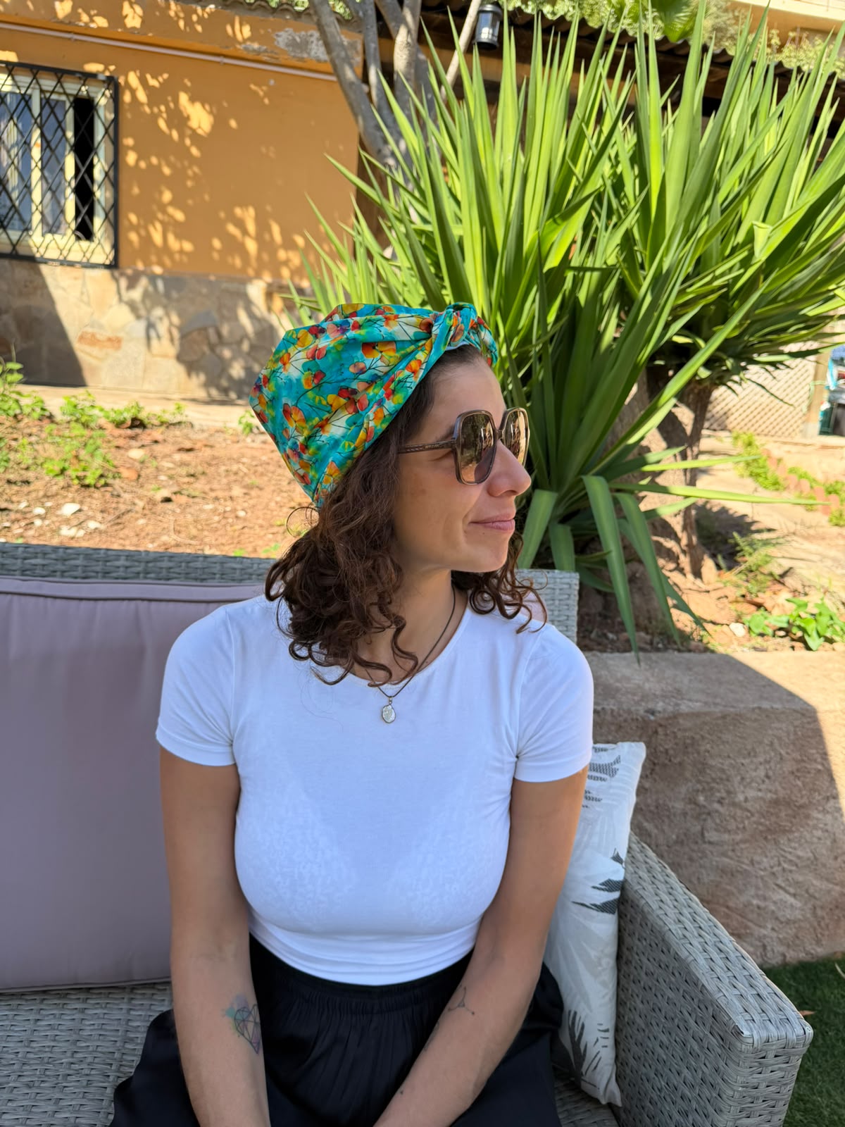 Turbante Integral BOHEME Floral Acuarela Verde y Lila