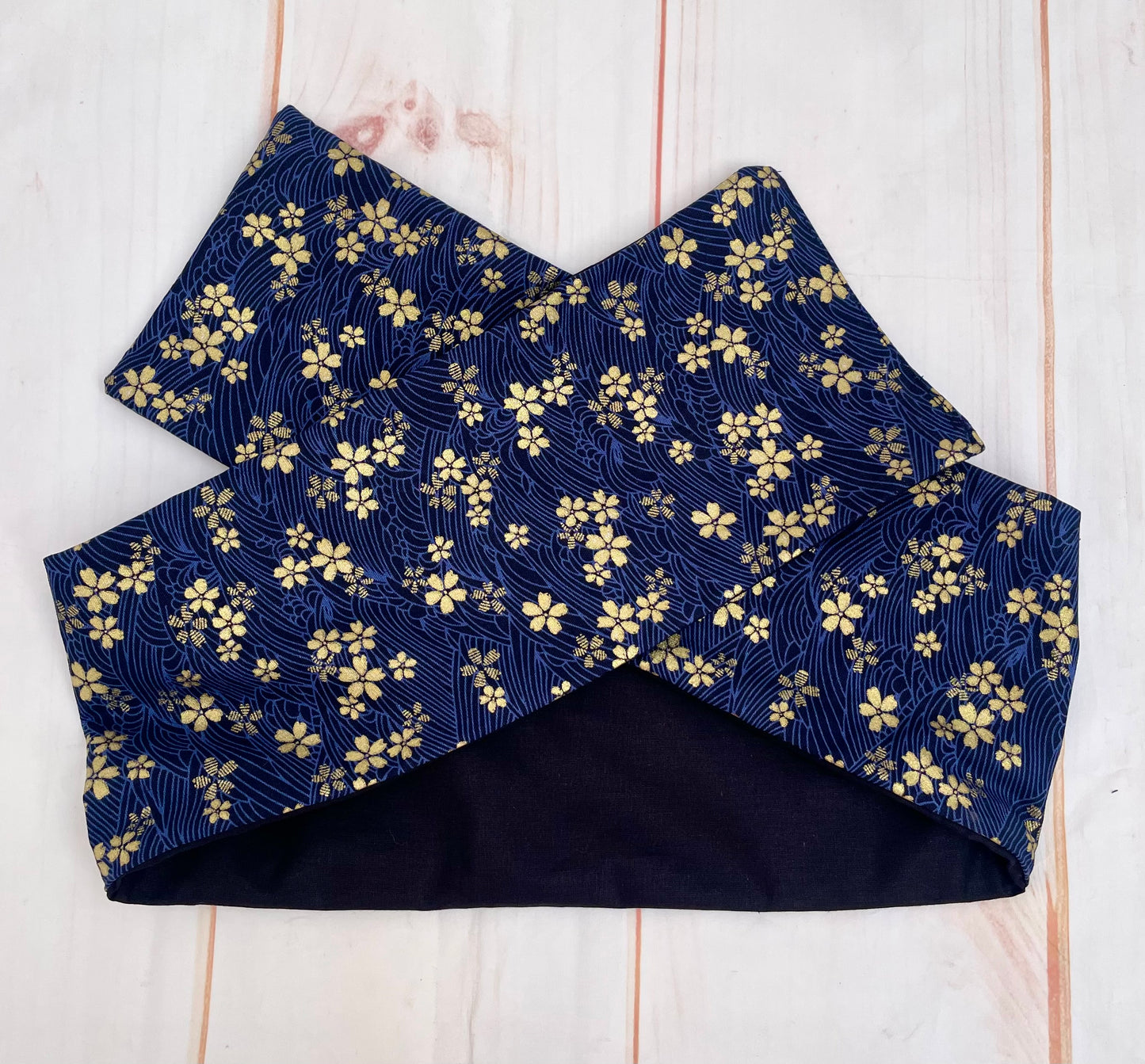 Cinta con alambre tela japonesa azul y dorado