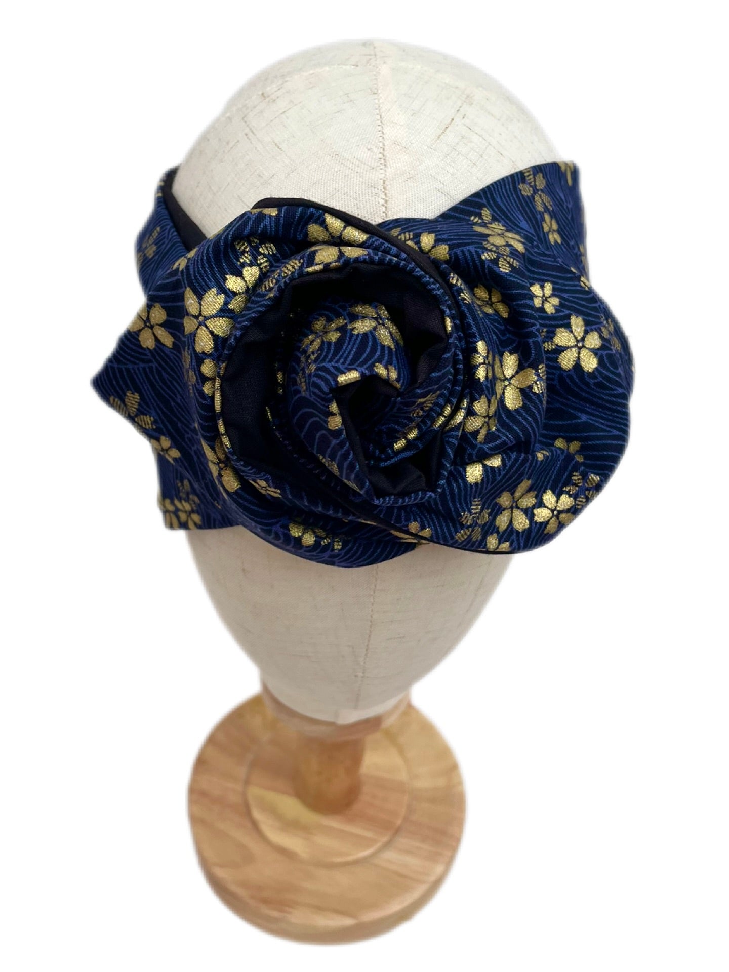 Cinta con alambre tela japonesa azul y dorado