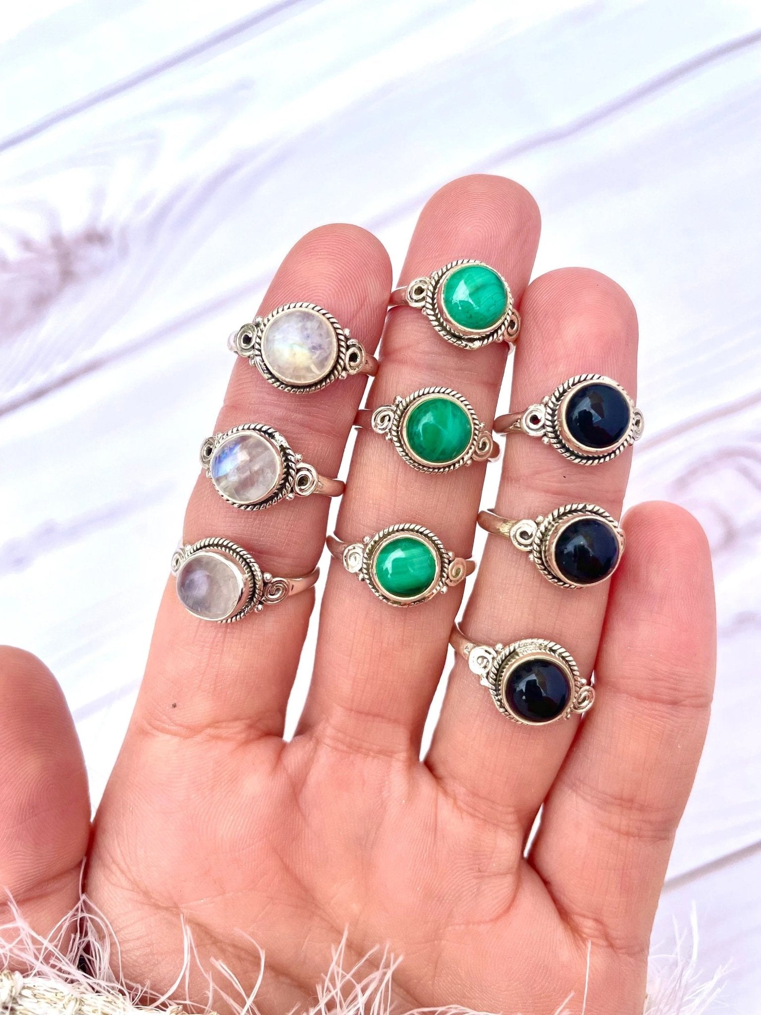 Anillo boho plata 925 con piedra natural - KHAMALI