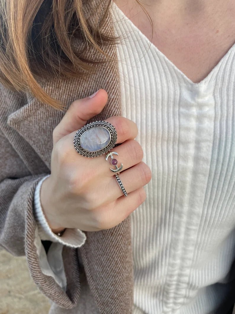 Anillo grande piedra natural en plata 925 - KHAMALI