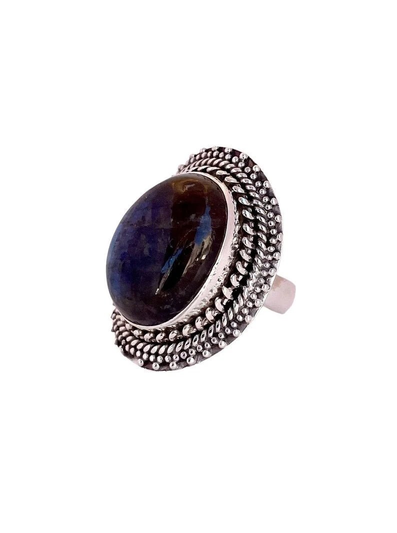 Anillo grande piedra natural en plata 925 - KHAMALI
