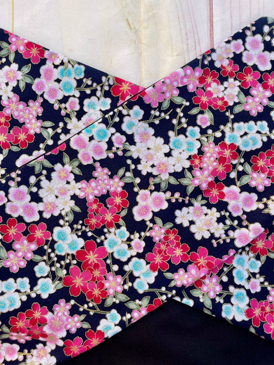 Cinta con alambre estilo japonés floral negro y rojo - KHAMALI