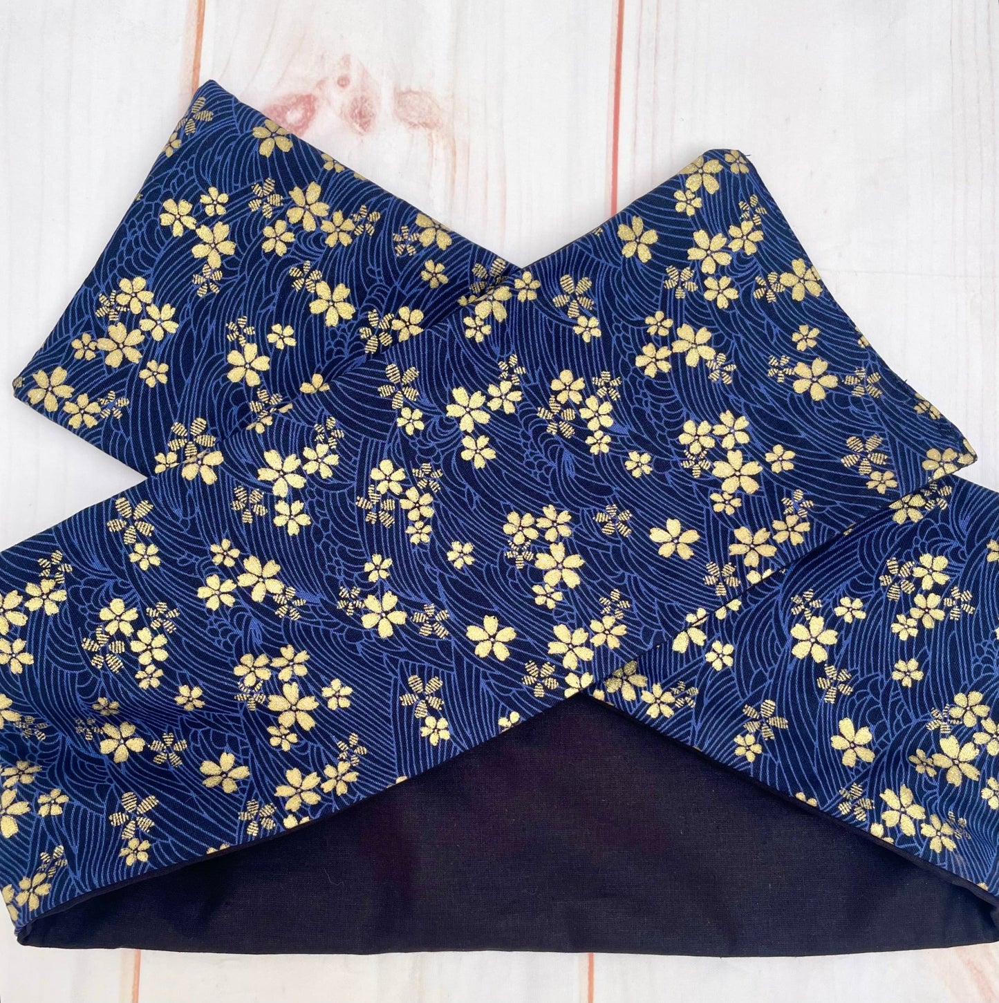 Cinta con alambre tela japonesa azul y dorado - KHAMALI
