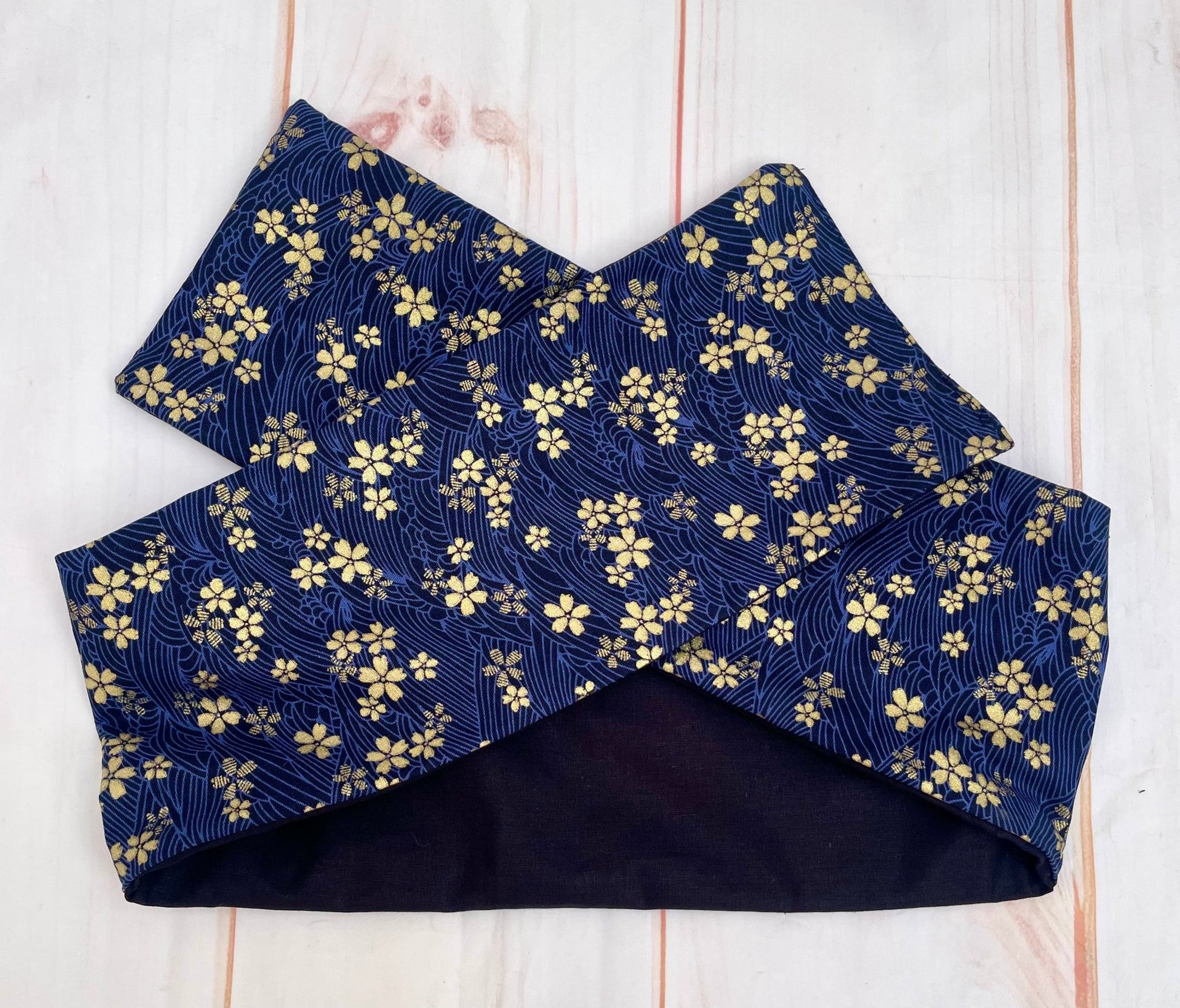 Cinta con alambre tela japonesa azul y dorado - KHAMALI