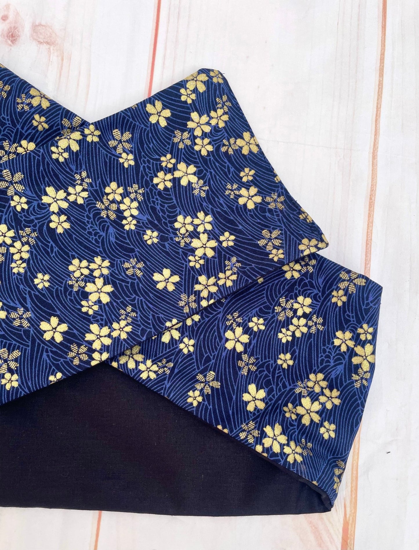 Cinta con alambre tela japonesa azul y dorado - KHAMALI