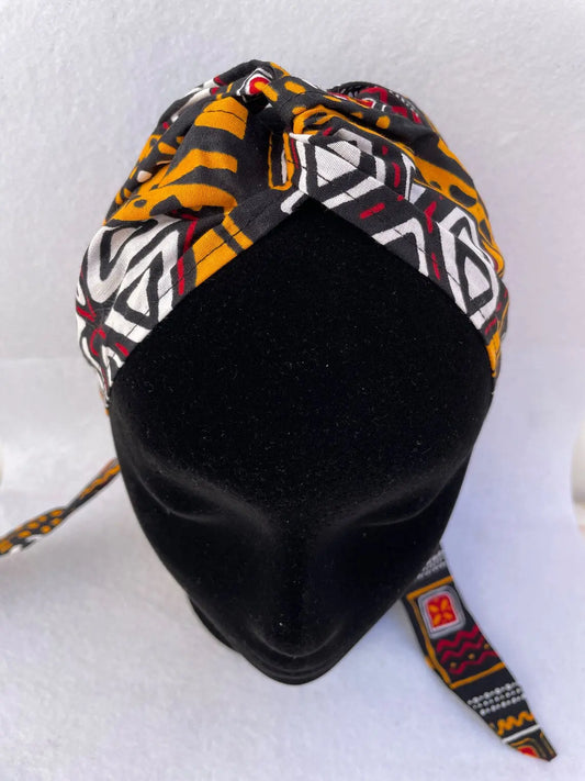 Turbante tribal una capa hecho a mano africano 100% algodón blanco, negro y amarillo - KHAMALI
