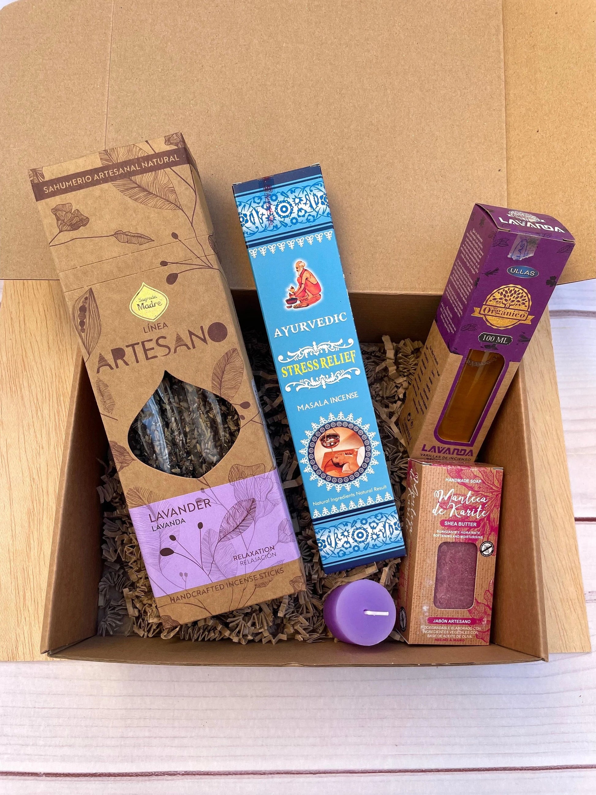 Kit meditación, caja de luxe Antiestrés, , Regalos de spa, Cuidado personal, Incienso natural, Jabón de manteca de karité, Regalo relajante KHAMALI