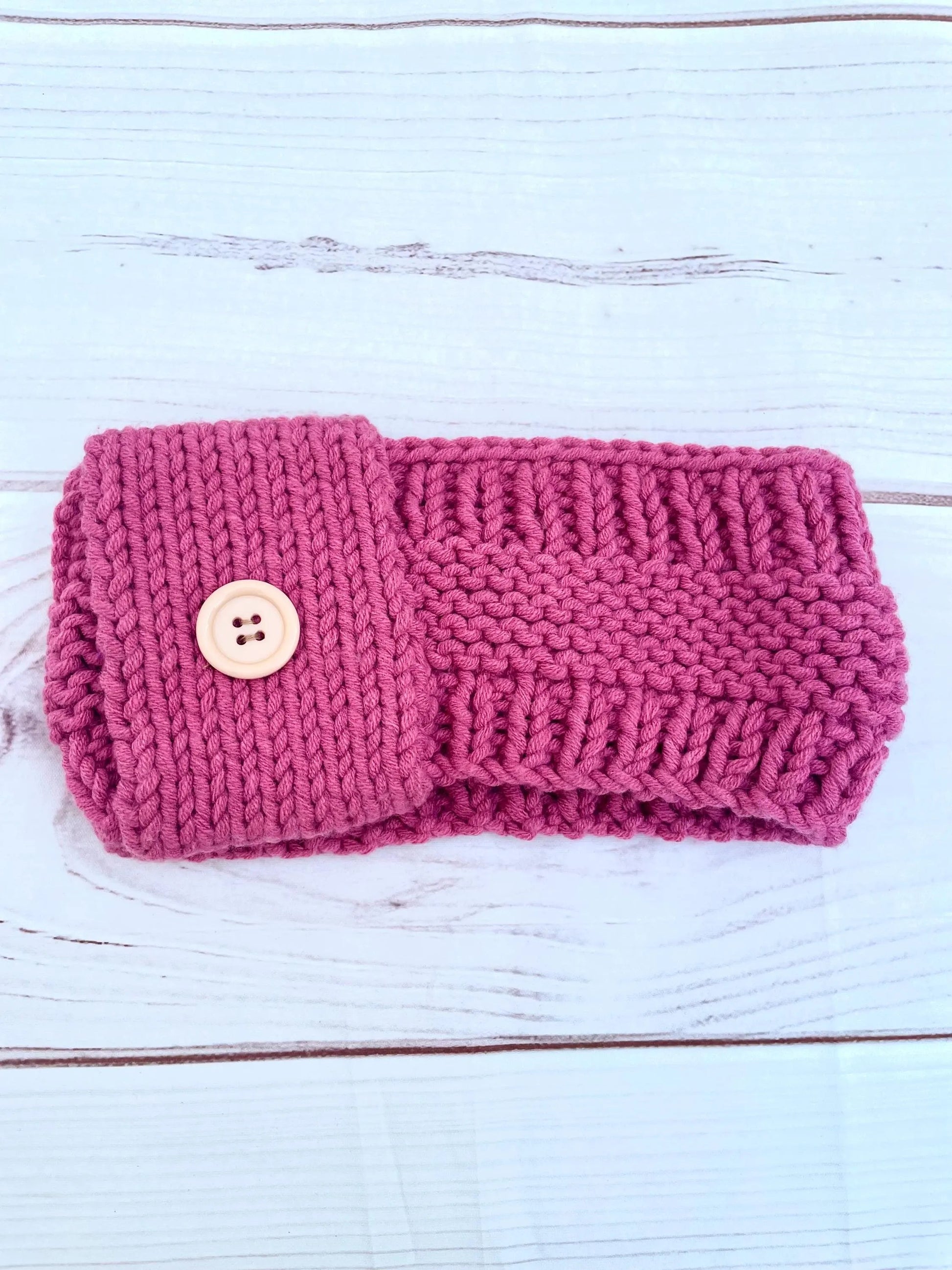 Turbante rosa con botón – tejido a mano khamali Shop
