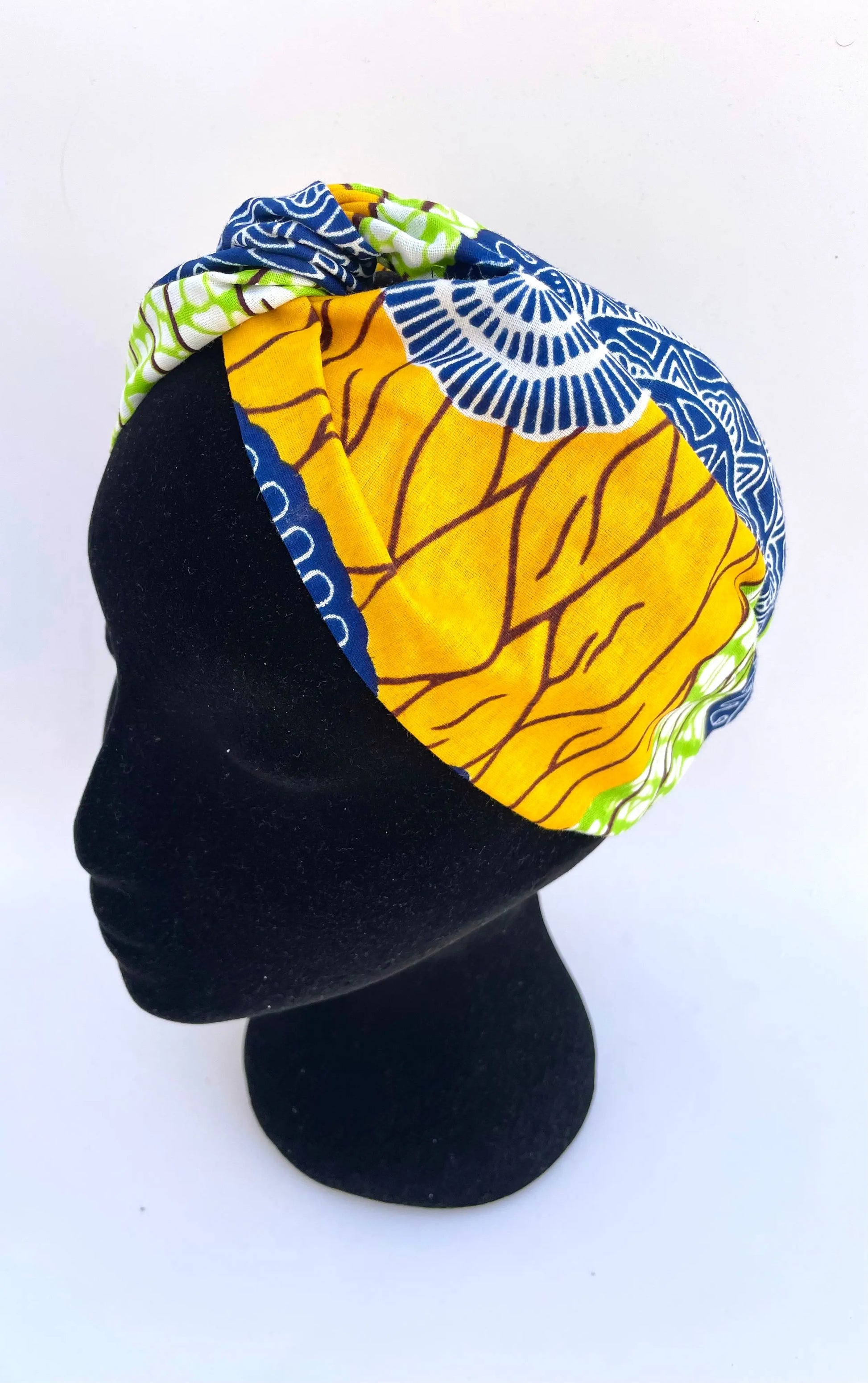 Diadema ancha una capa con flor verde y amarilla estilo boho ajustable - KHAMALI
