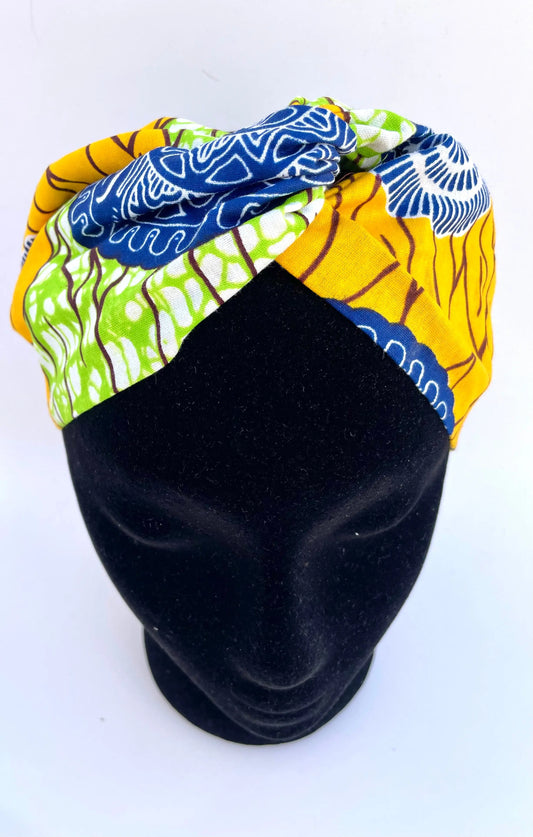 Diadema ancha una capa con flor verde y amarilla estilo boho ajustable - KHAMALI