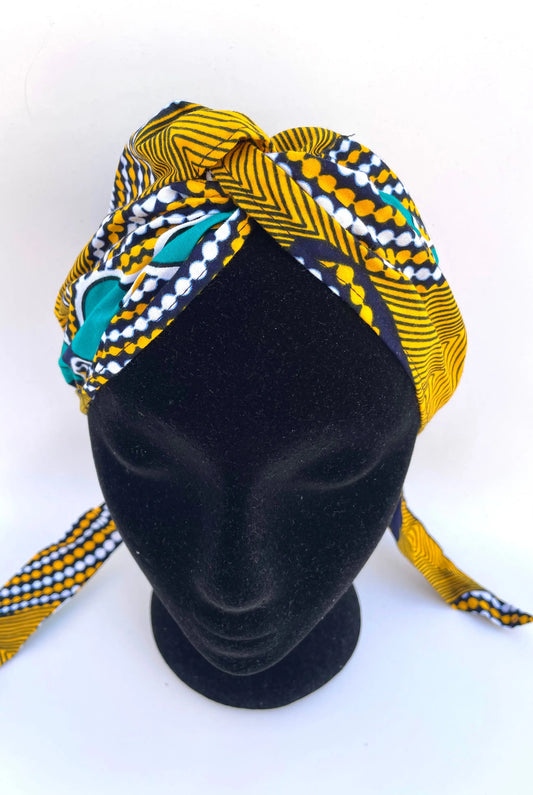 Envoltura cabello una capa cinta ancha color amarilla y azul turquesa - KHAMALI