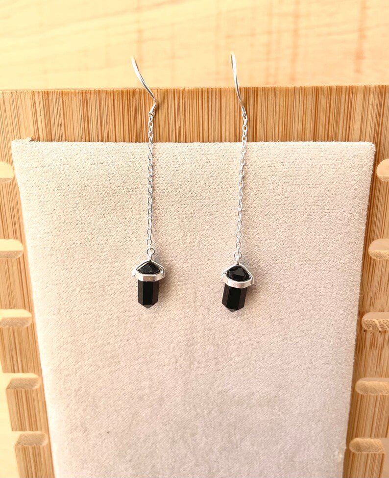Pendientes colgantes de plata 925 con cuarzo rosa o ónix – Elige tu energía - KHAMALI