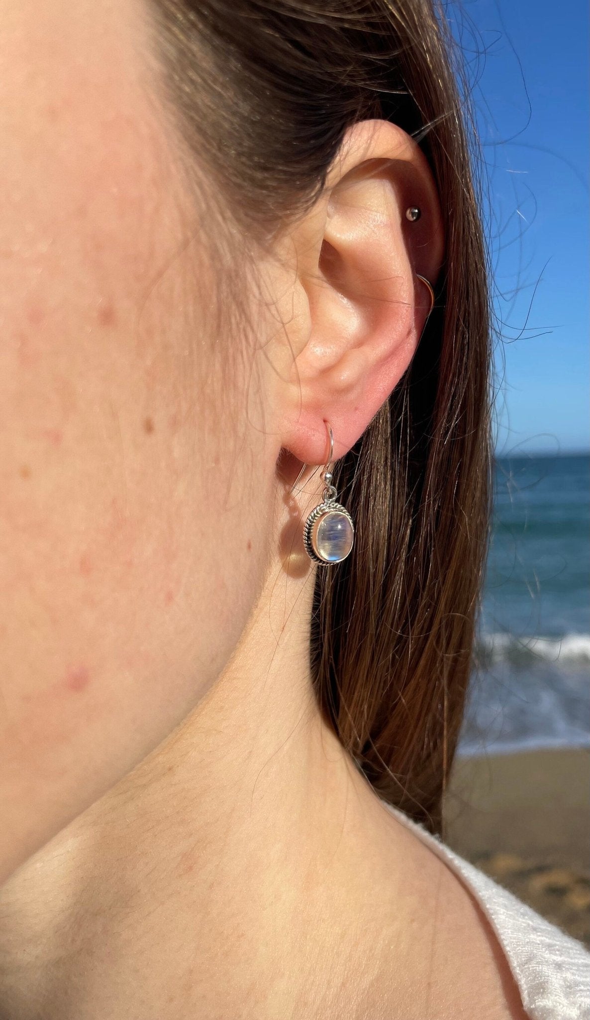 Pendientes de plata 925 con piedra luna natural - KHAMALI