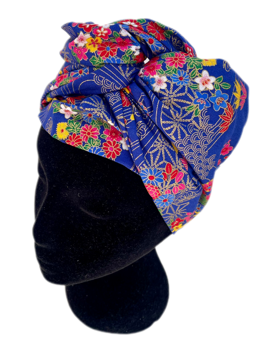 Turbante completo azul floral japonés - KHAMALI