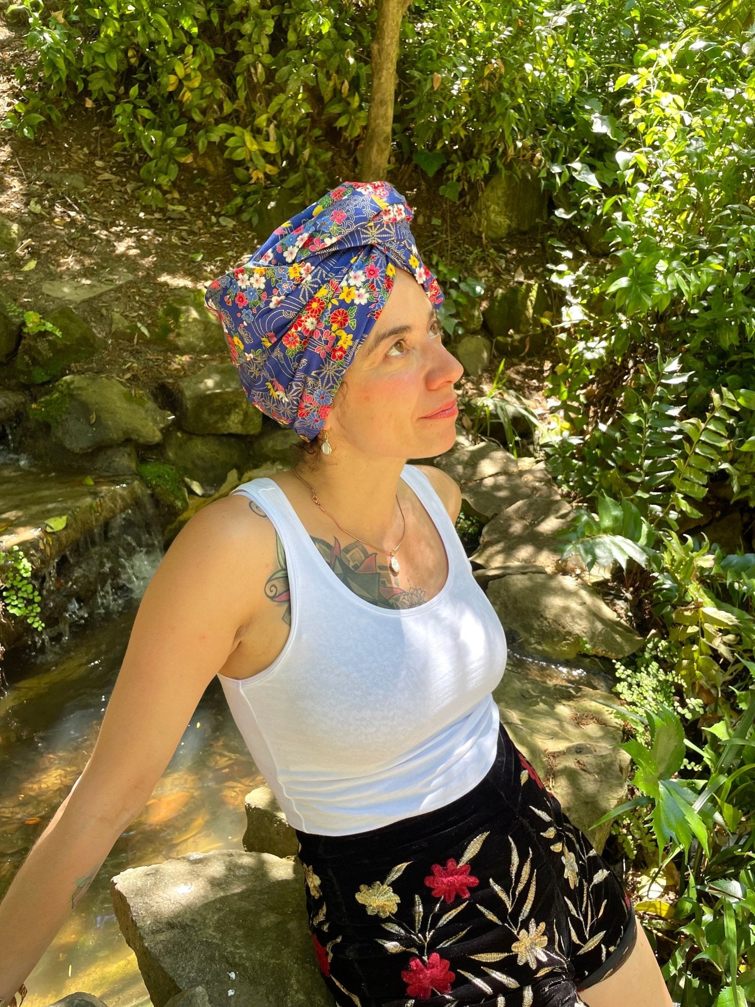 Turbante completo azul floral japonés - KHAMALI