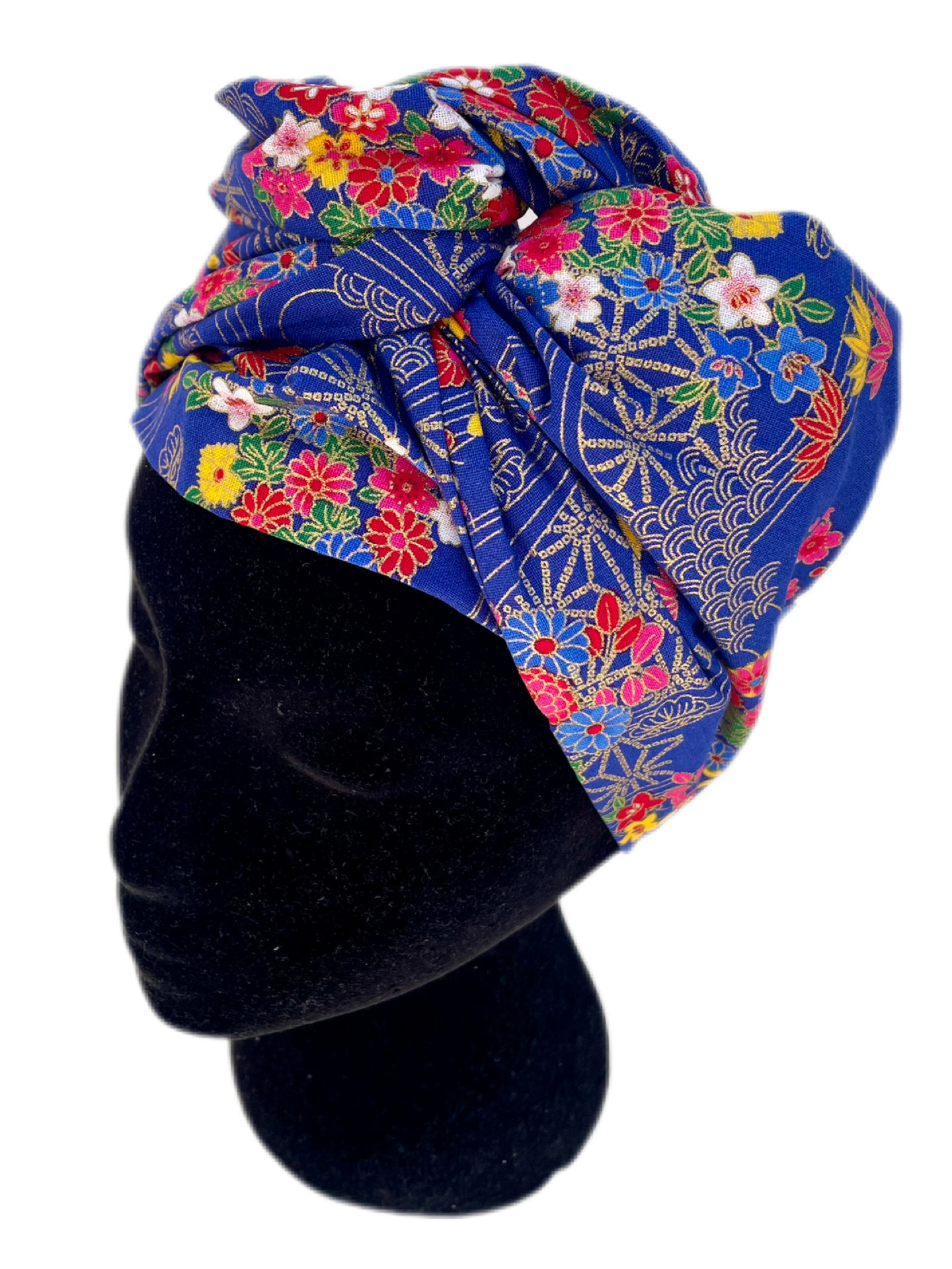 Turbante completo azul floral japonés - KHAMALI