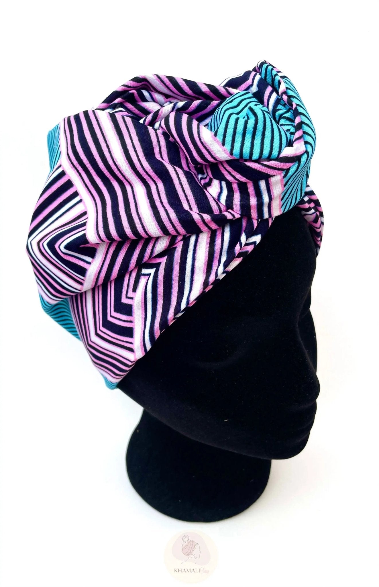 Turbante completo Esencia con alambre – Ondas fucsia, rojo y azul | Apto para uso oncológico - KHAMALI