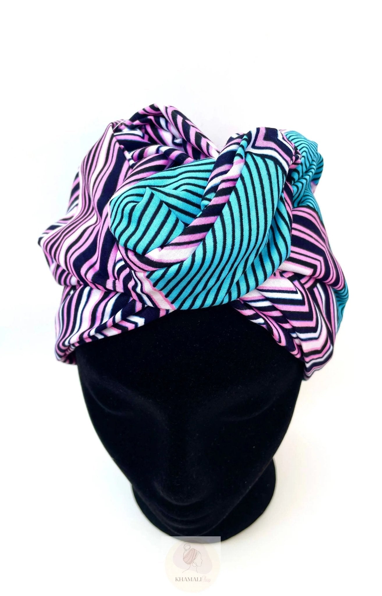 Turbante completo Esencia con alambre – Ondas fucsia, rojo y azul | Apto para uso oncológico - KHAMALI