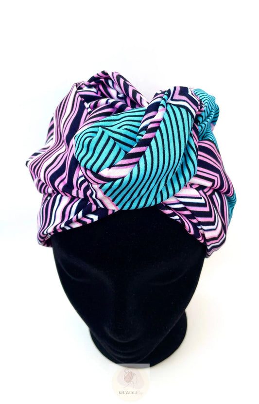Turbante completo Esencia con alambre – Ondas fucsia, rojo y azul | Apto para uso oncológico - KHAMALI
