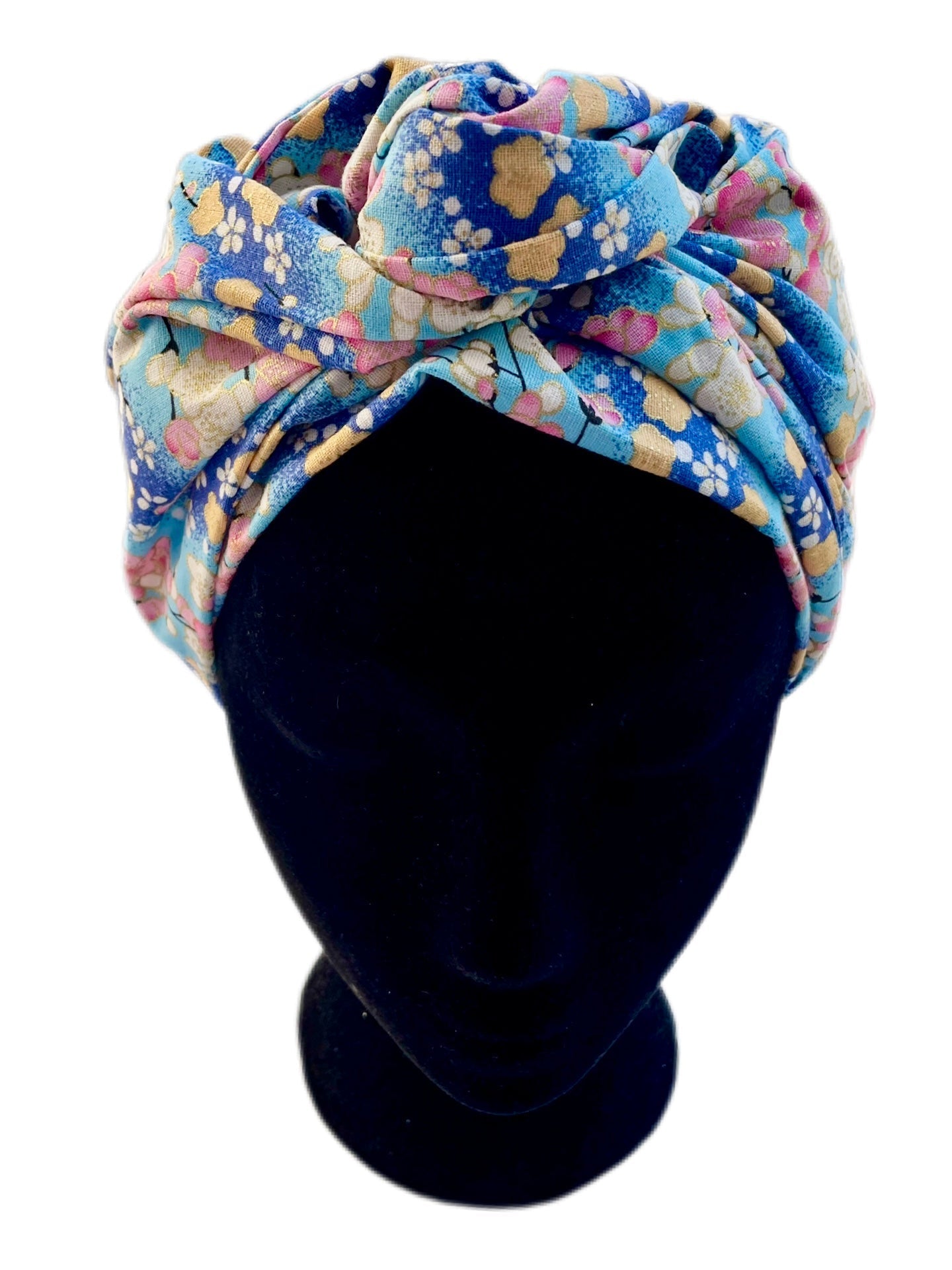 Turbante completo estilo floral japonés azul cielo - KHAMALI
