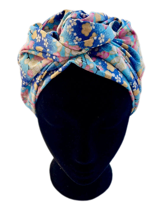 Turbante completo estilo floral japonés azul cielo - KHAMALI