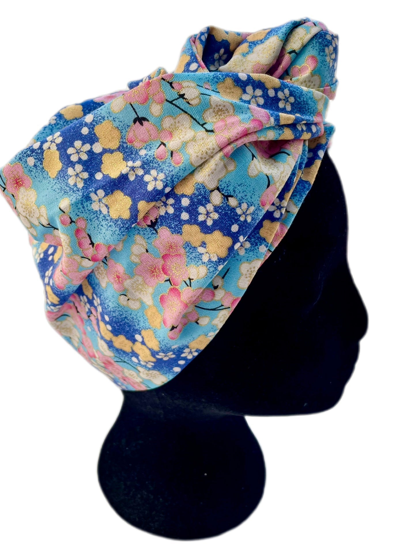 Turbante completo estilo floral japonés azul cielo - KHAMALI