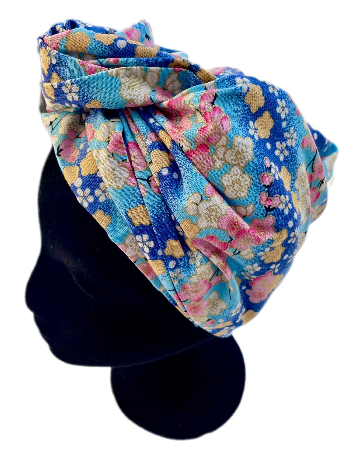 Turbante completo estilo floral japonés azul cielo - KHAMALI
