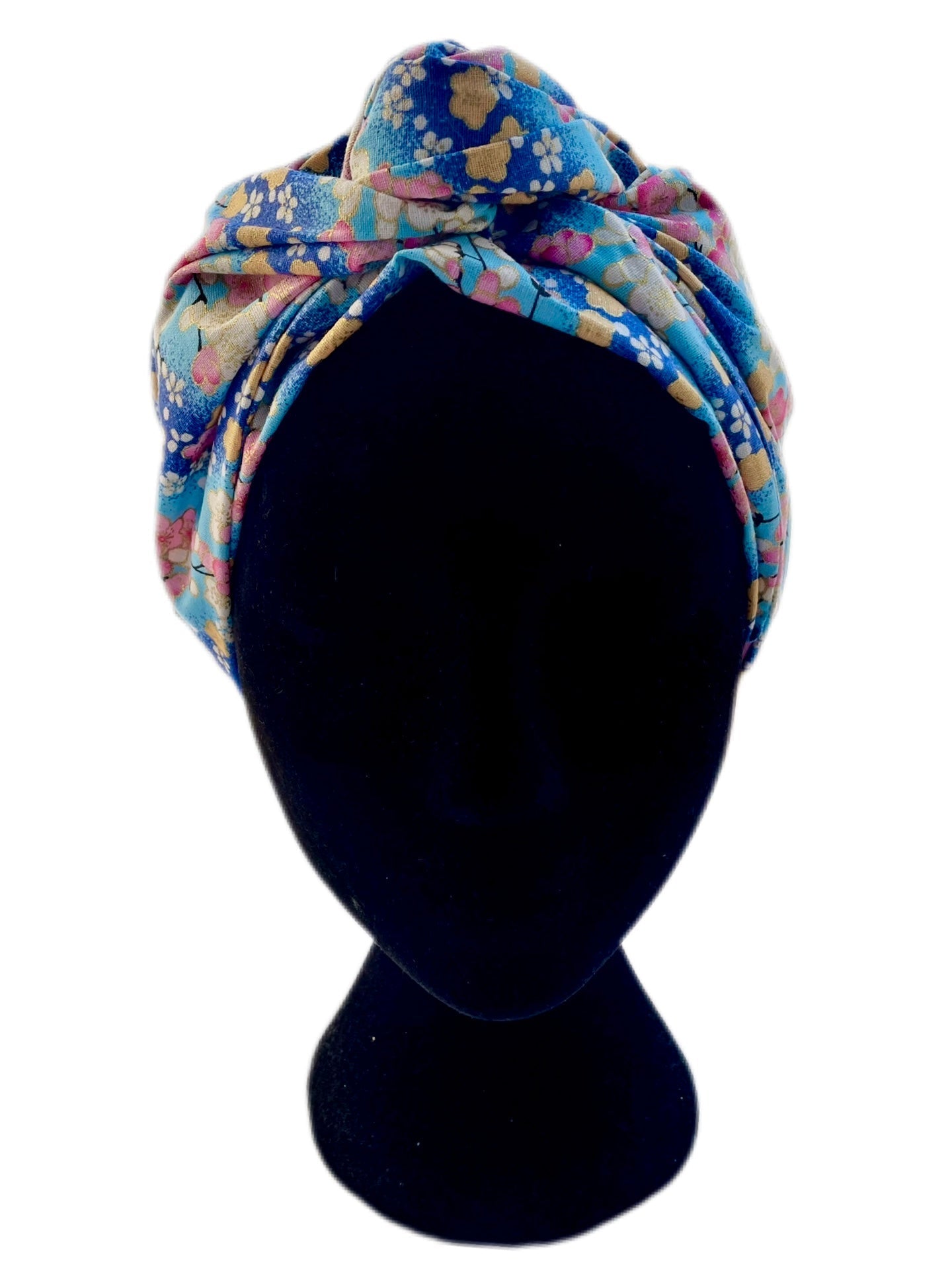 Turbante completo estilo floral japonés azul cielo - KHAMALI