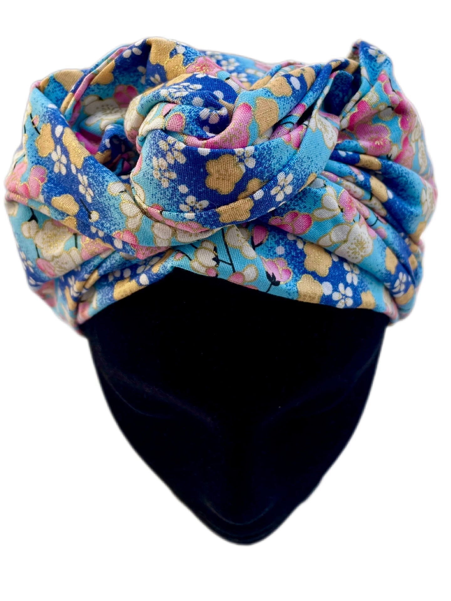 Turbante completo estilo floral japonés azul cielo - KHAMALI