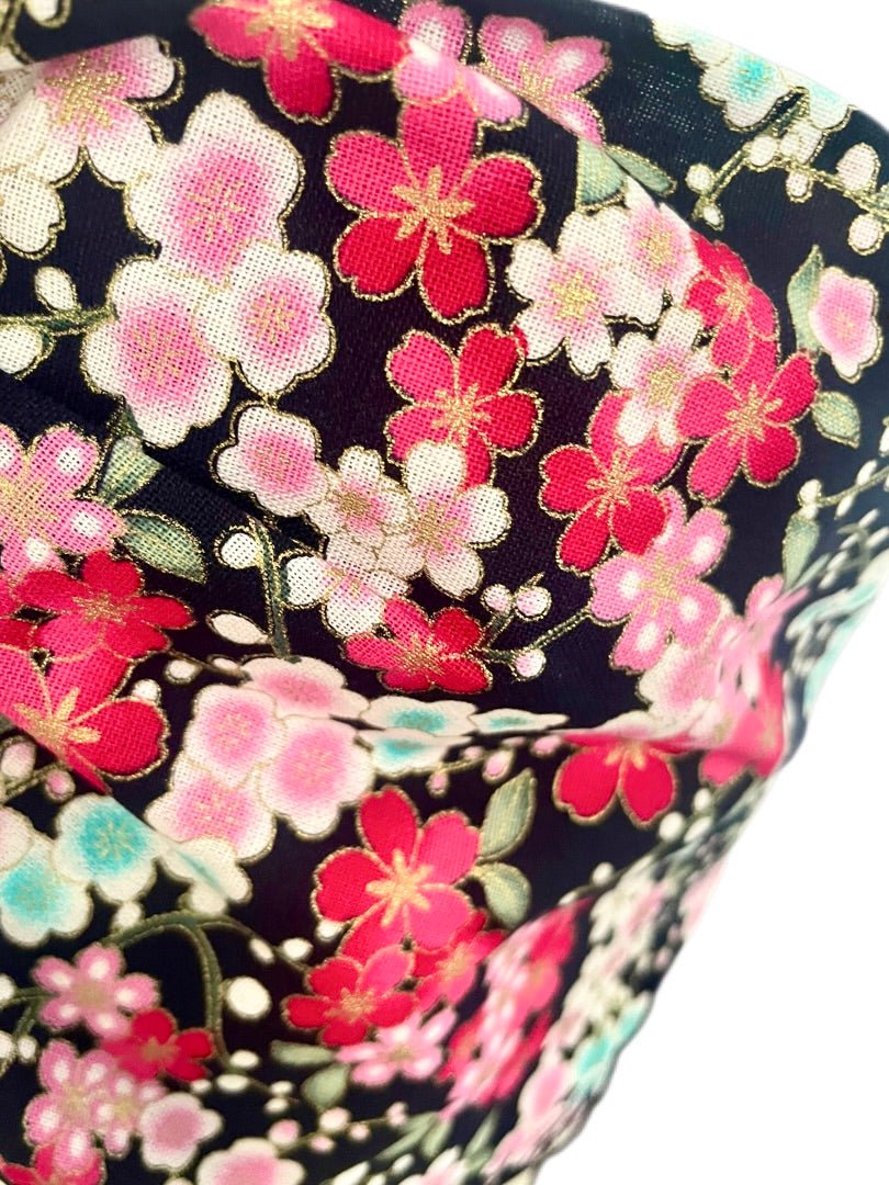 Turbante completo estilo floral japonés negro y rojo - KHAMALI