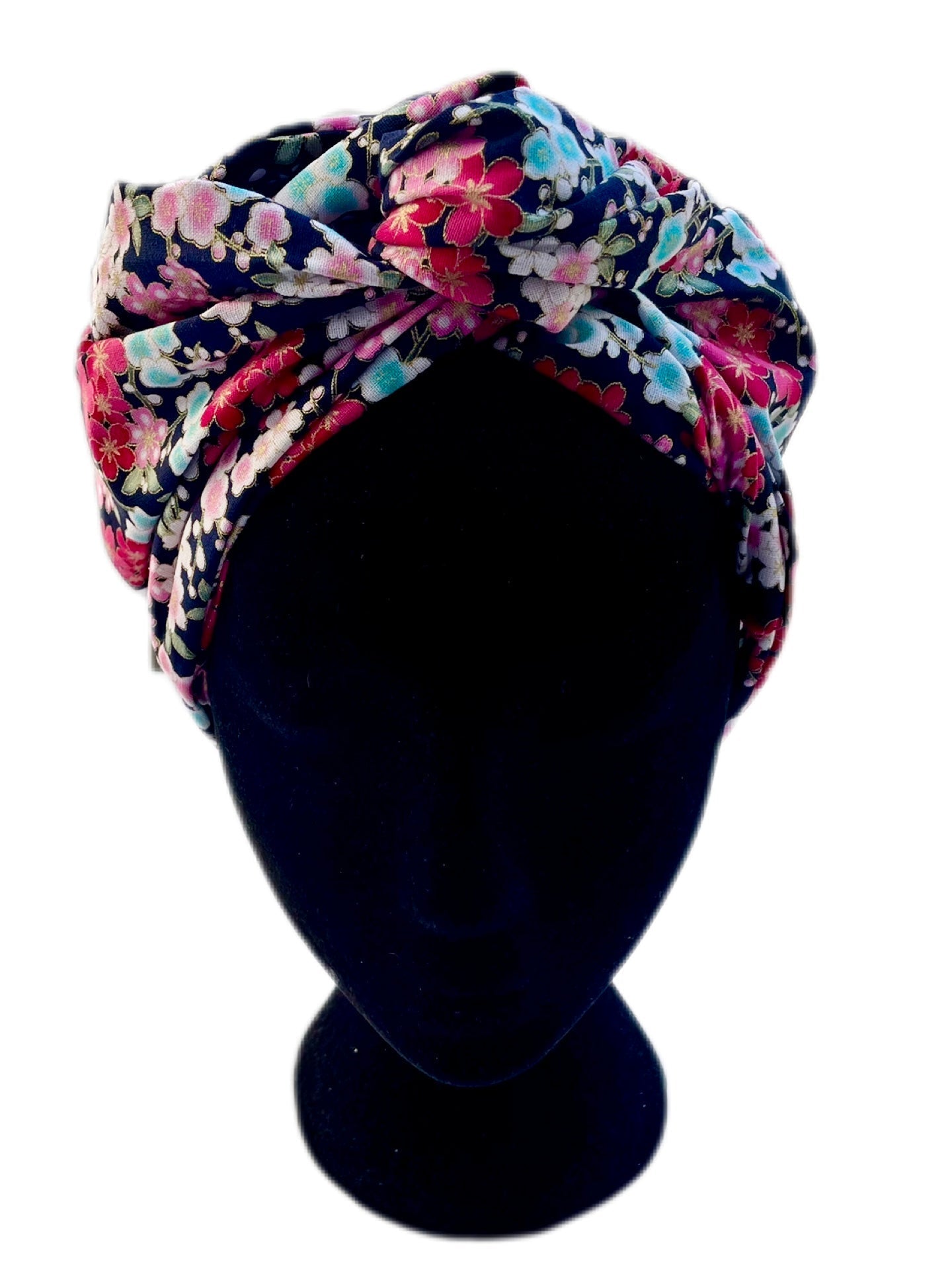 Turbante completo estilo floral japonés negro y rojo - KHAMALI