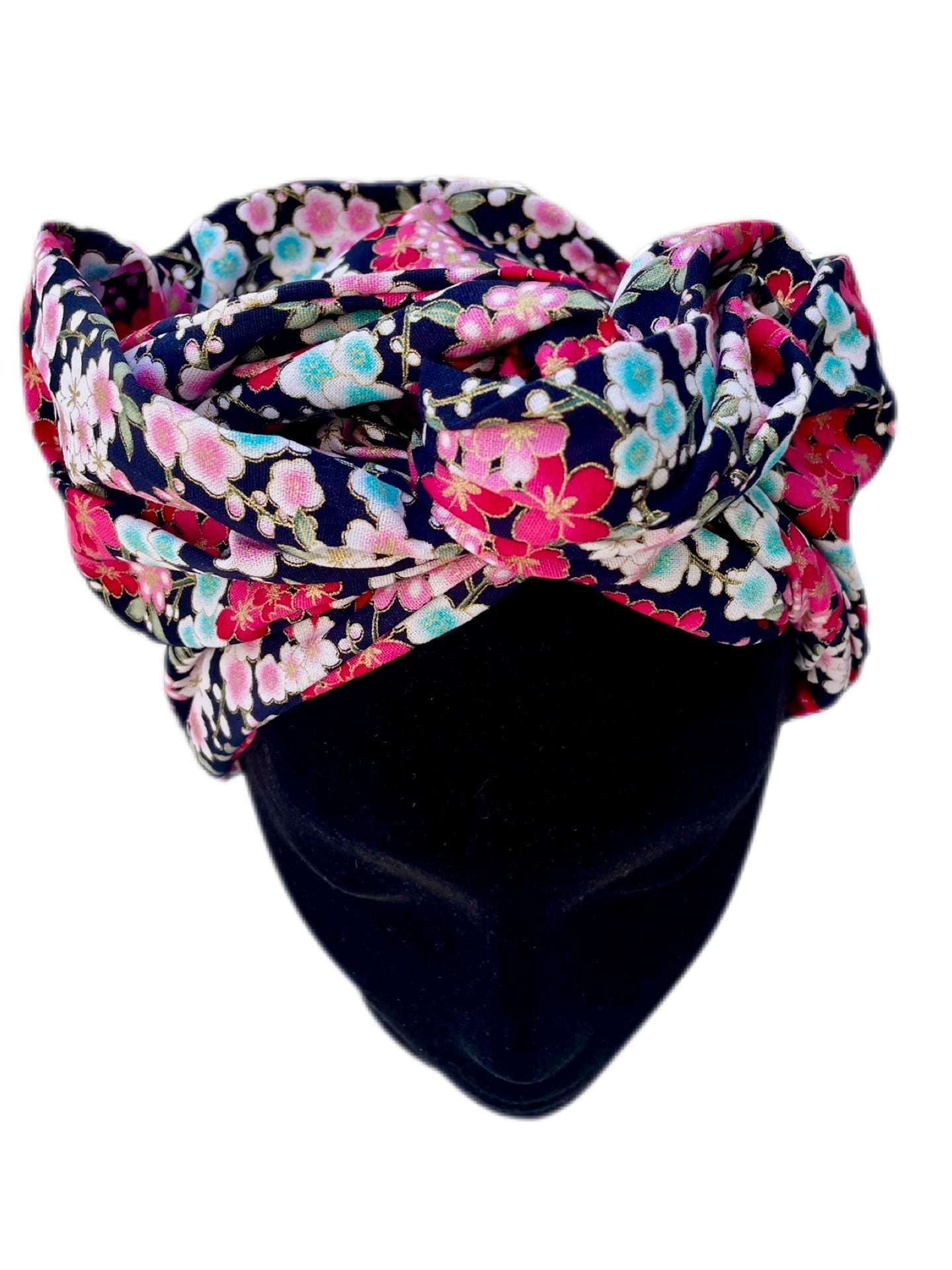 Turbante completo estilo floral japonés negro y rojo - KHAMALI
