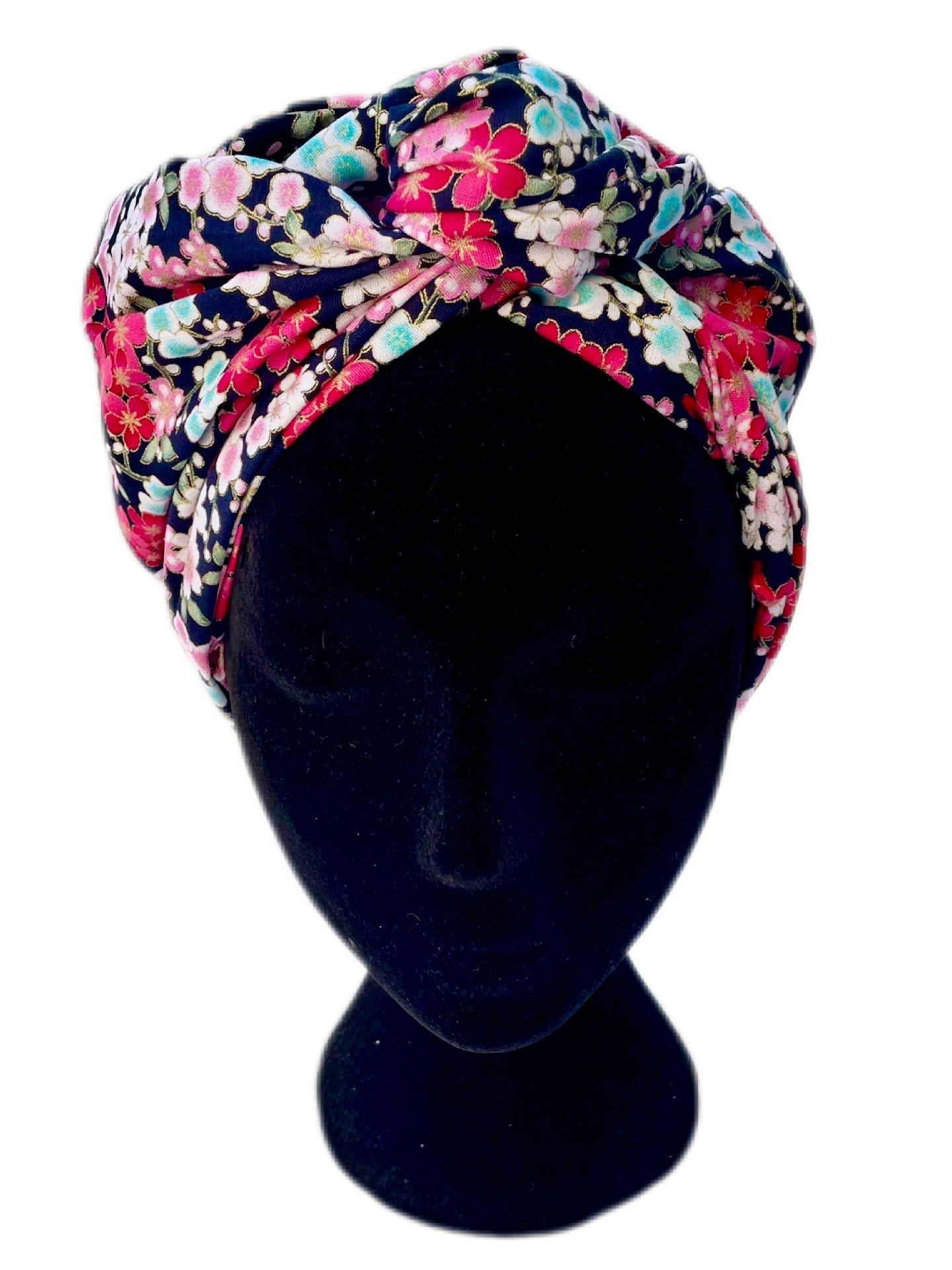 Turbante completo estilo floral japonés negro y rojo - KHAMALI