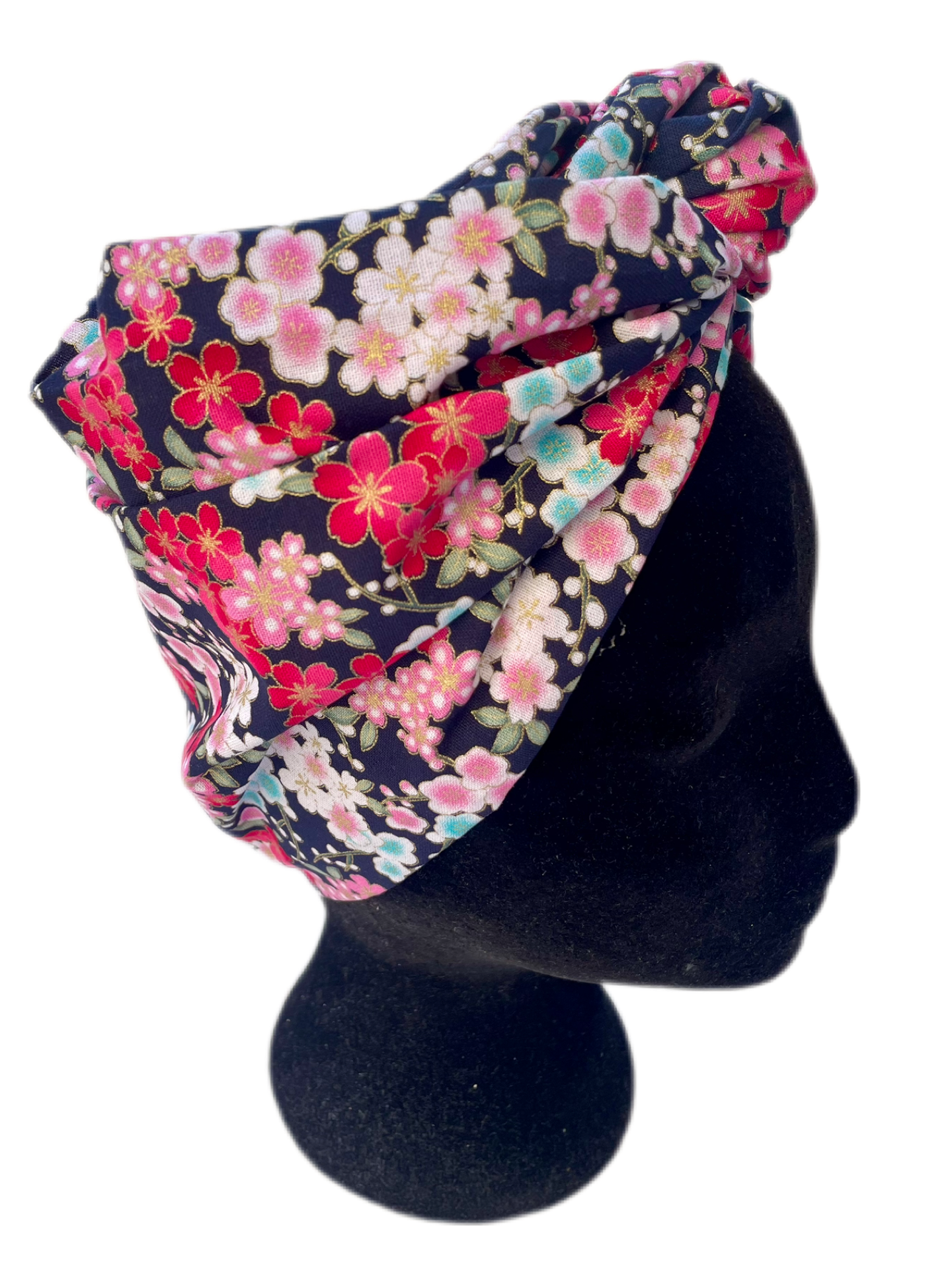 Turbante completo estilo floral japonés negro y rojo - KHAMALI