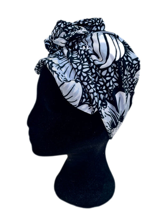 Turbante floral blanco y negro - KHAMALI