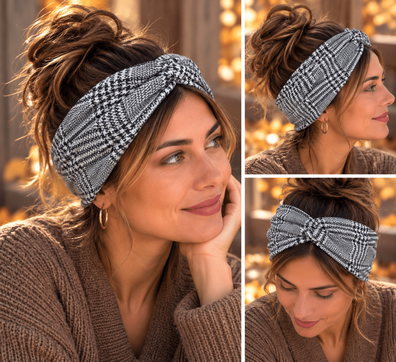 Turbante gris a cuadros hecho a mano - KHAMALI