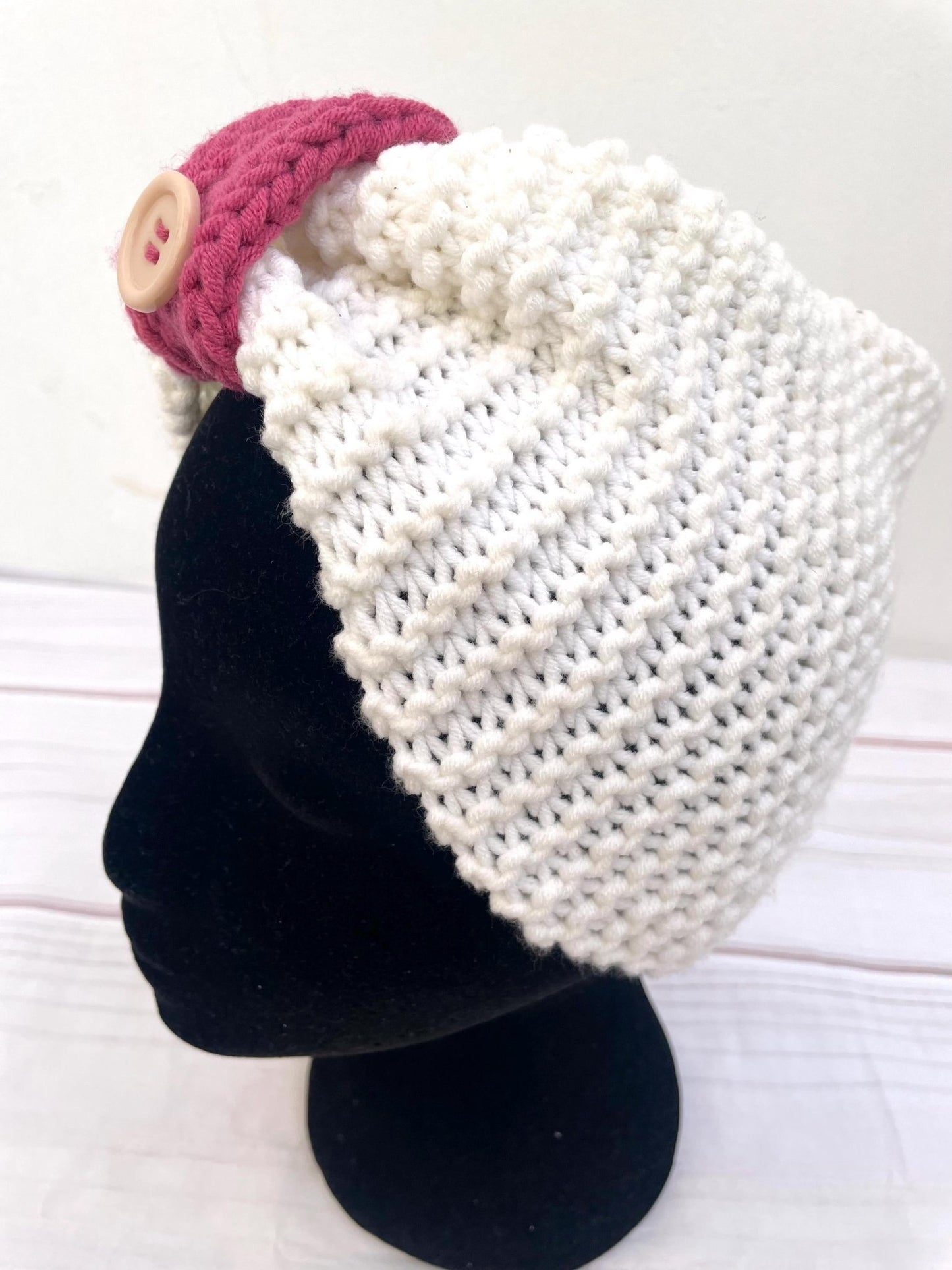 Turbante hecho a mano blanco y rosa - KHAMALI