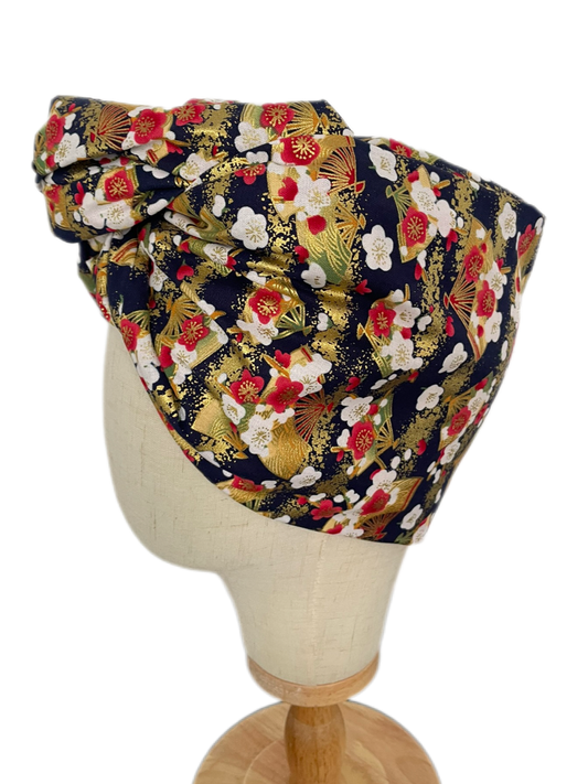 Turbante Japonés Esencia – Tonos rojos, blancos y dorados - KHAMALI