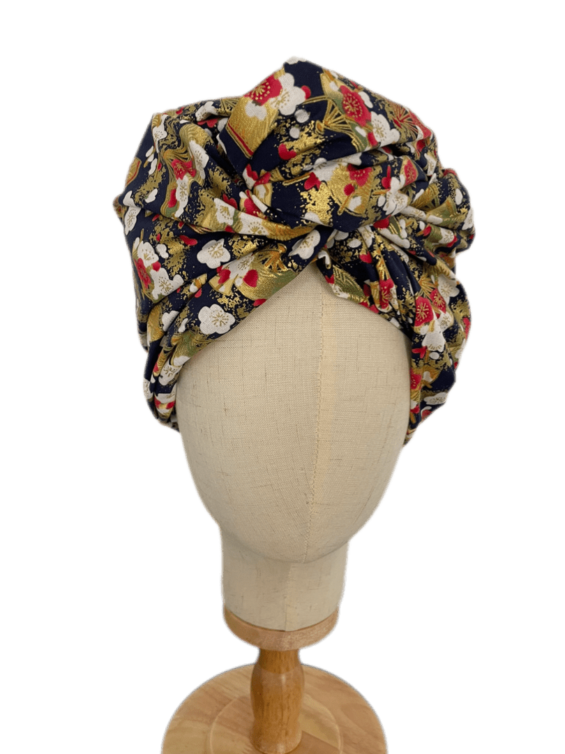 Turbante Japonés Esencia – Tonos rojos, blancos y dorados - KHAMALI