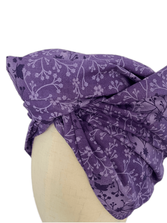 Turbante Japonés Oncológico con Alambre – Lila con Flores - KHAMALI