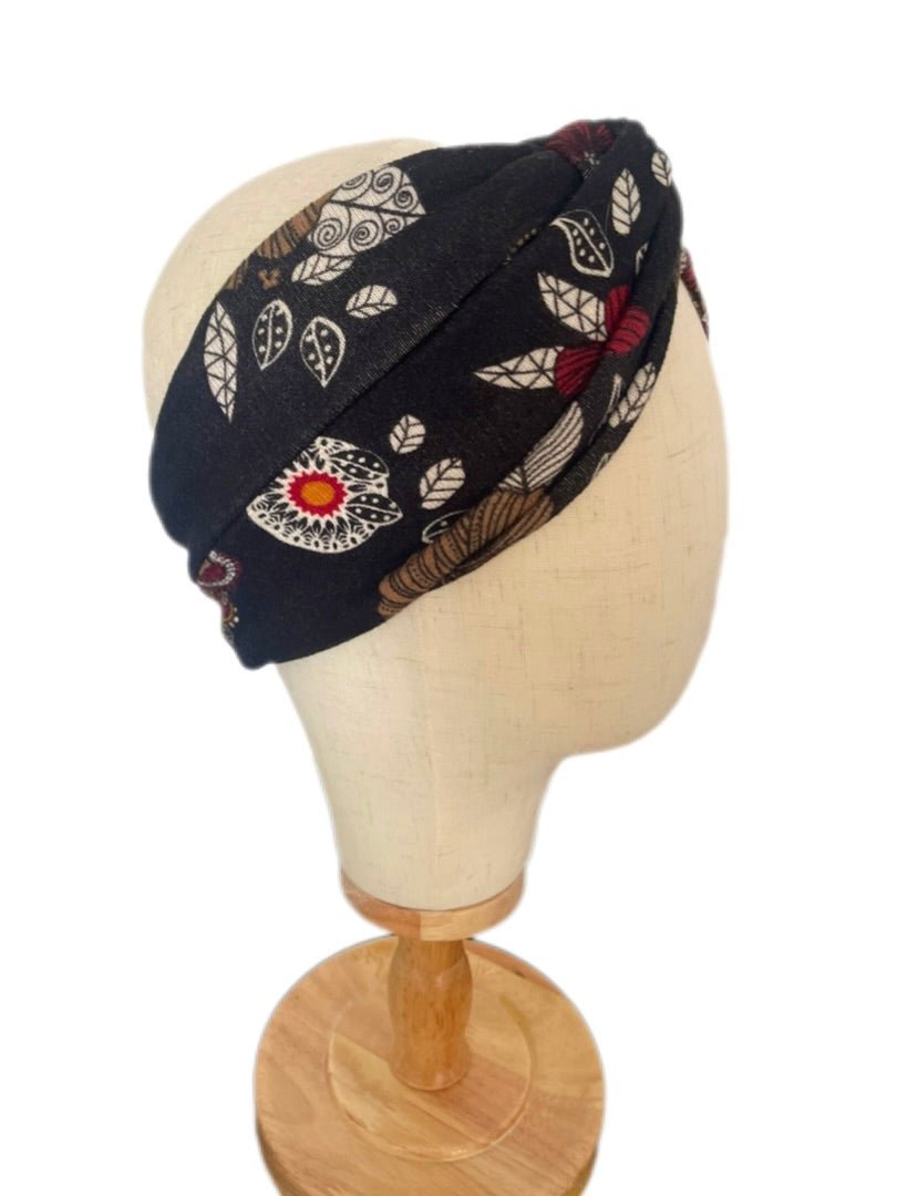 Turbante negro floral hecho a mano - KHAMALI
