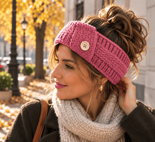 Turbante rosa con botón – tejido a mano - KHAMALI