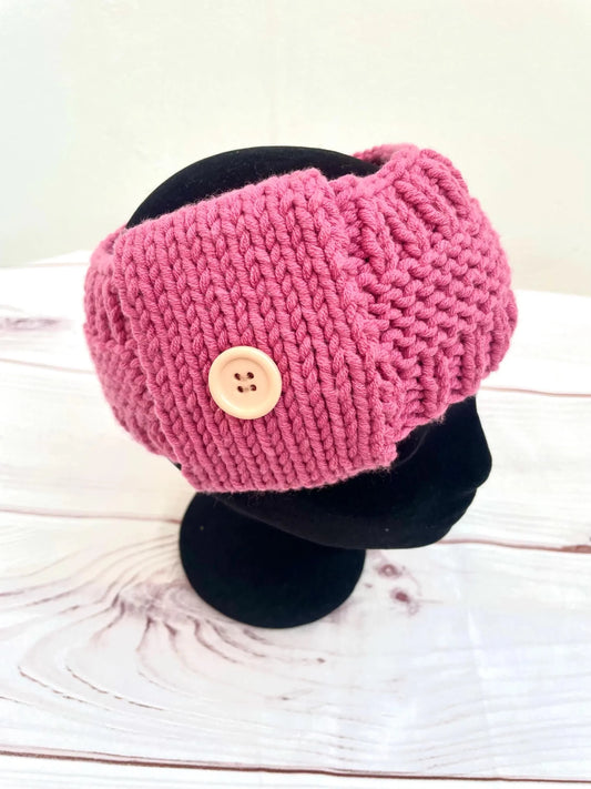 Turbante rosa con botón – tejido a mano - KHAMALI