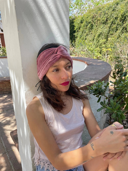Turbante rosa de terciopelo ajustable - KHAMALI