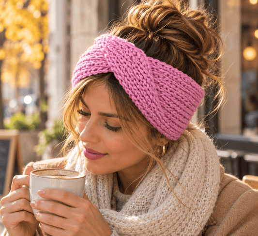 Turbante rosa tejido a mano con lana sintética - KHAMALI