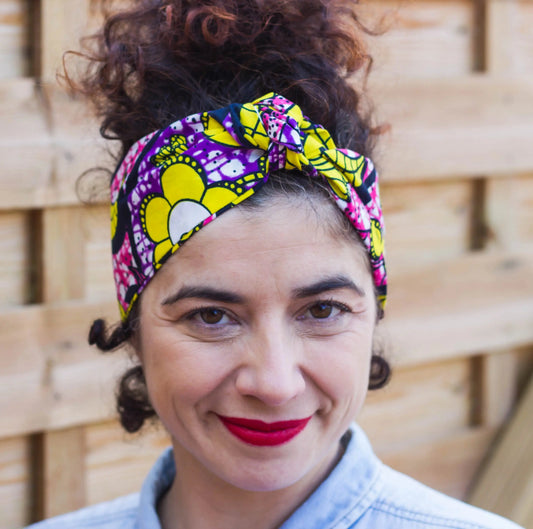 Diadema turbante afro con diseño en flor margarita - KHAMALI