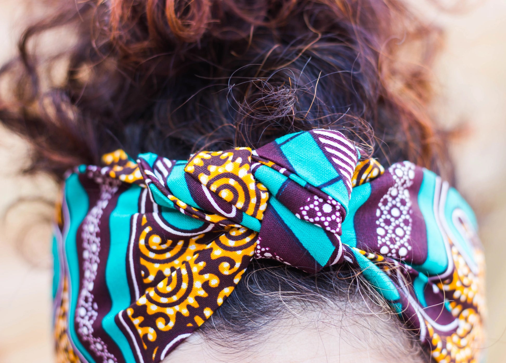 Turbante cinta estilo africano color azul y color tierra - KHAMALI